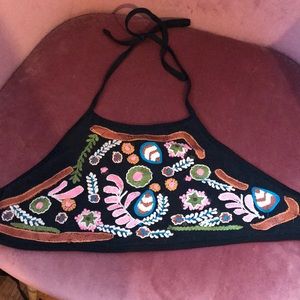 Embroidered halter bikini top NWOT
